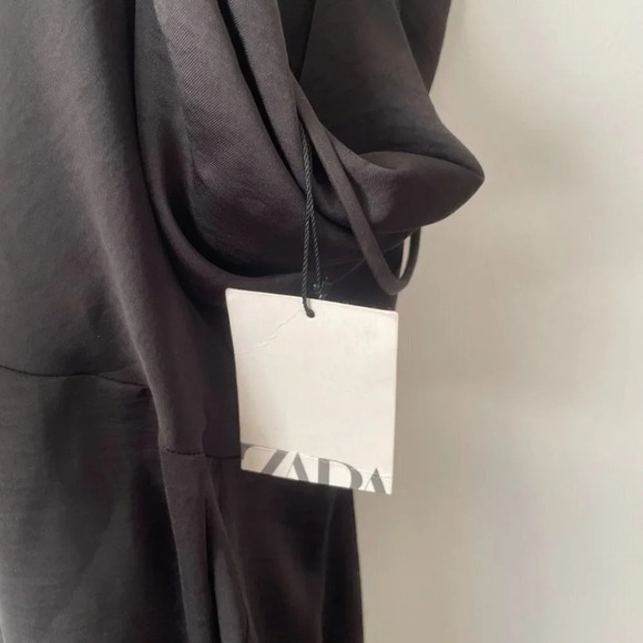 Zara Satin Effect Draped Open Back Mini Dress Black NWT Size Small - Picture 10 of 12